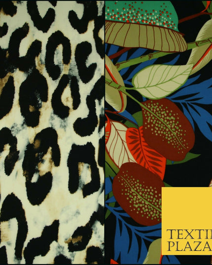 Jungle Leaves Floral Animal Cheetah Print Soft Stretch Jersey Dress Fabric Craft