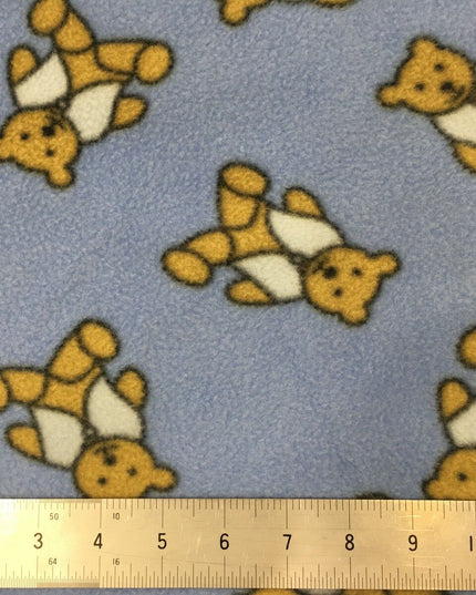 Blue Teddy Bear Printed Polar Fleece - Per Metre - 150cm - Baby Blanket - RA67