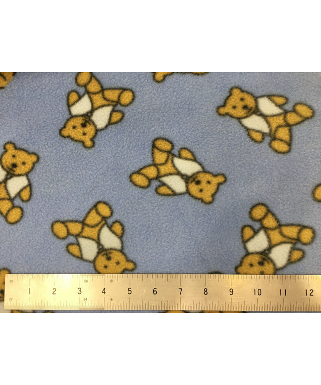 Blue Teddy Bear Printed Polar Fleece - Per Metre - 150cm - Baby Blanket - RA67
