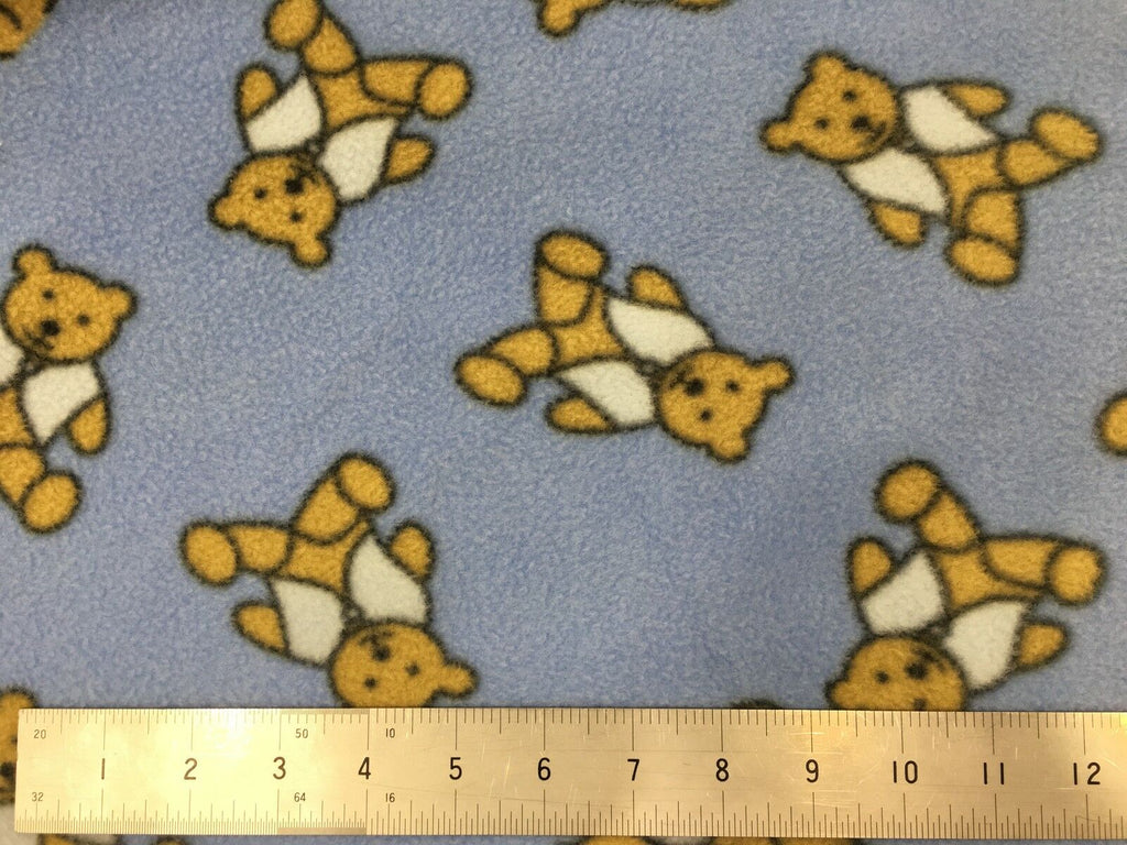 Blue Teddy Bear Printed Polar Fleece - Per Metre - 150cm - Baby Blanket - RA67