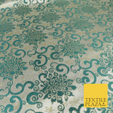 EMERALD GREEN Ornamental Swirls Brocade Dress Fabric Metallic Woven Fancy 1556