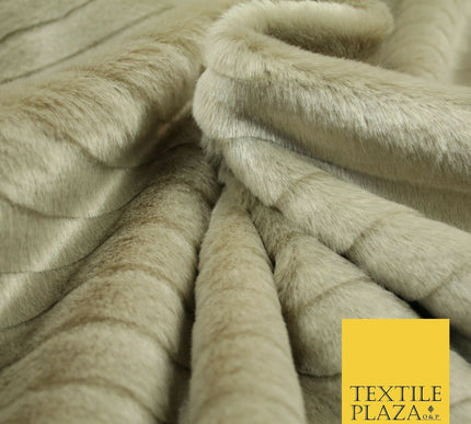 High Quality Luxury TAUPE Striped Lines Silky Short Pile Faux Fur Fabric 2301