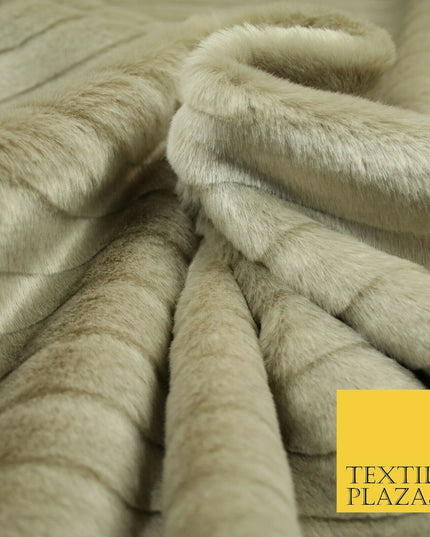 High Quality Luxury TAUPE Striped Lines Silky Short Pile Faux Fur Fabric 2301