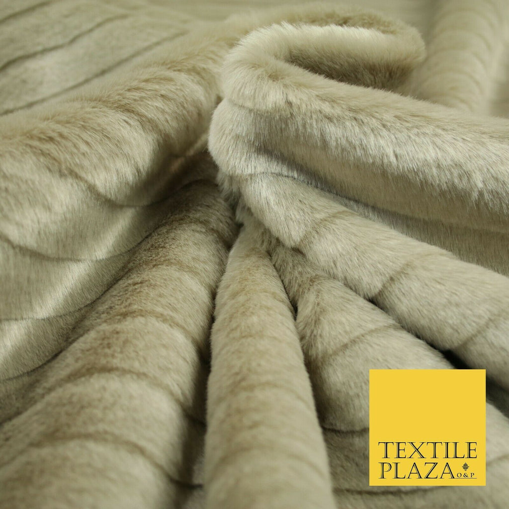 High Quality Luxury TAUPE Striped Lines Silky Short Pile Faux Fur Fabric 2301