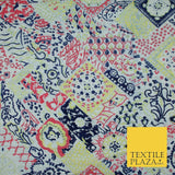 Yellow Patchwork Style Printed 100% PURE Dupion Silk Fabric Slub Handloom 1809