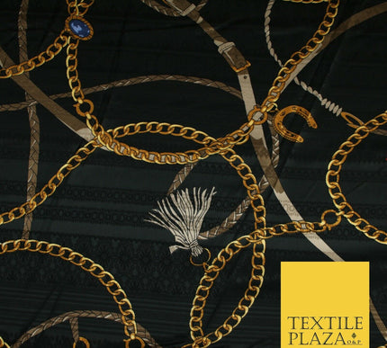 Luxury Chic Designer Belt Chain Tassel Black Jacquard Satin Dress Fabric 2066