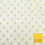 GOLD Metallic 2cm Star Print White Mesh Net Fabric Sparkle Dress Craft 1550