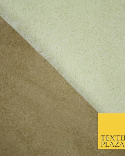 Lush IVORY Sherpa Sheepskin TAN Suede Backed Short Pile Faux Fur Fabric 2300