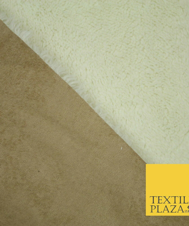 Lush IVORY Sherpa Sheepskin TAN Suede Backed Short Pile Faux Fur Fabric 2300