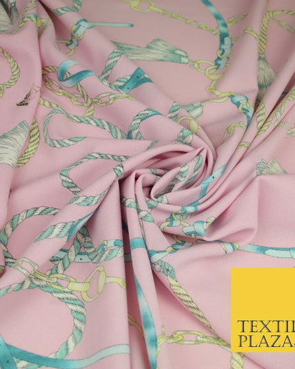 Pink Belt Chains Ropes Printed Textured Stretch Jersey Dress Fabric Craft 2073