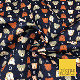 Navy Blue Teddy Bear 100% COTTON CANVAS Printed Fabric Craft Kids Baby 58" RG885