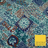 Green Mix Patchwork Style Printed 100% PURE Dupion Silk Fabric Slub Handloom1812