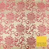 CHERRY PINK Ornamental Swirls Brocade Dress Fabric Metallic Woven Fancy 1557