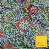 Purple Patchwork Style Printed 100% PURE Dupion Silk Fabric Slub Handloom 1810