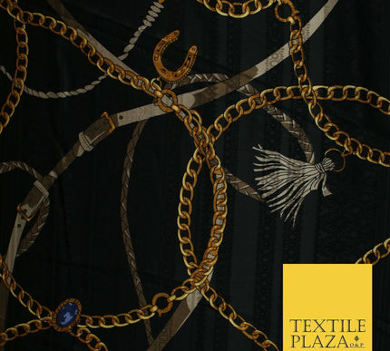 Luxury Chic Designer Belt Chain Tassel Black Jacquard Satin Dress Fabric 2066