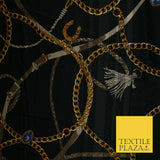 Luxury Chic Designer Belt Chain Tassel Black Jacquard Satin Dress Fabric 2066