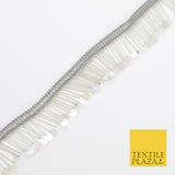 PEARL Clear Sequin Glass Tube Fringe Tassel Drop Trim Ribbon Border Lace (X177)