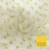 GOLD Metallic 2cm Star Print White Mesh Net Fabric Sparkle Dress Craft 1550