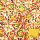 Ivory Phulkari Georgette Colourful Threadwork Ornate Pattern Dress Fabric 2305