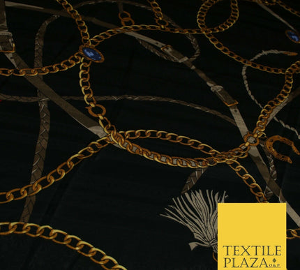 Luxury Chic Designer Belt Chain Tassel Black Jacquard Satin Dress Fabric 2066