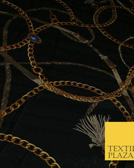 Luxury Chic Designer Belt Chain Tassel Black Jacquard Satin Dress Fabric 2066