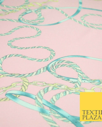 Pink Belt Chains Ropes Printed Textured Stretch Jersey Dress Fabric Craft 2073
