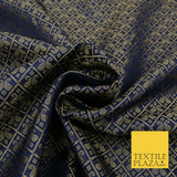 NAVY BLUE Paisley Diamond Check Indian Banarsi Brocade Fabric Dress Craft 1567