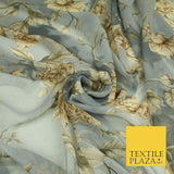Various Floral Printed Gold Metallic Shimmer Georgette Dress Fabric Shaded Drape