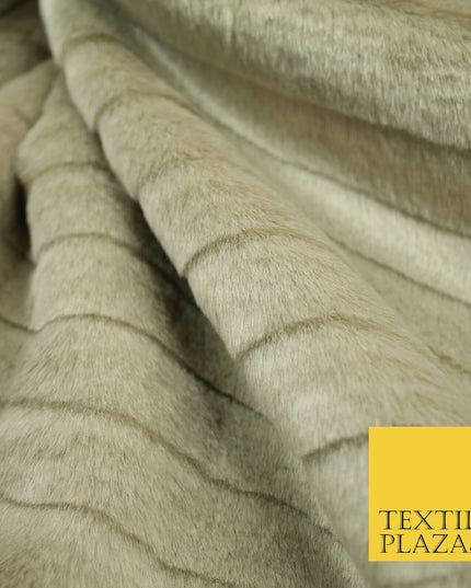 High Quality Luxury TAUPE Striped Lines Silky Short Pile Faux Fur Fabric 2301