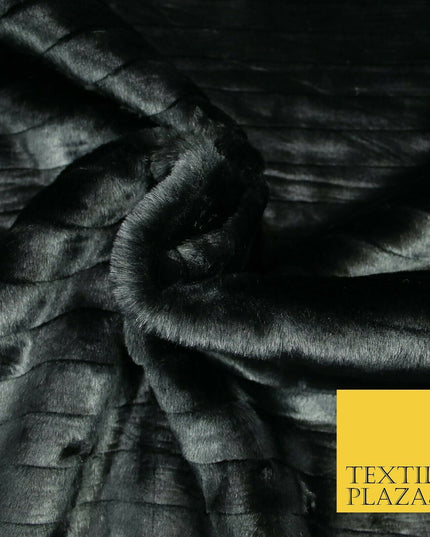 High Quality Luxury BLACK Striped Lines Silky Short Pile Faux Fur Fabric 2304