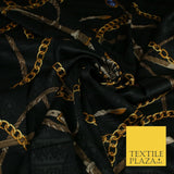 Luxury Chic Designer Belt Chain Tassel Black Jacquard Satin Dress Fabric 2066