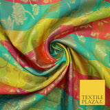 Multicolour Check Floral Banarsi Brocade Dress Indian Faux Raw Silk Fancy Fabric