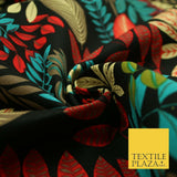 Black Multi Colourful Tropical Leaves 100% COTTON CANVAS Print Fabric Craft 2288