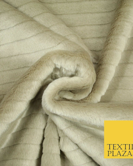 High Quality Luxury TAUPE Striped Lines Silky Short Pile Faux Fur Fabric 2301