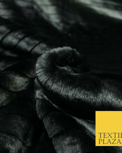 High Quality Luxury BLACK Striped Lines Silky Short Pile Faux Fur Fabric 2304