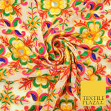 Ivory Phulkari Georgette Colourful Threadwork Ornate Pattern Dress Fabric 2305