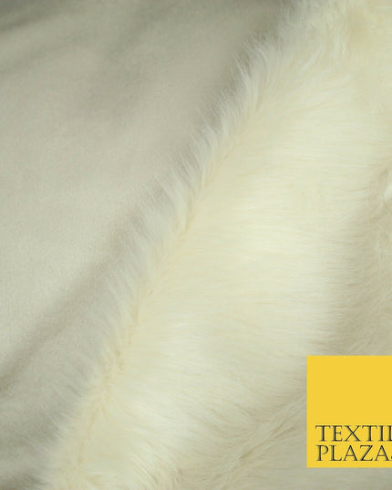 High Quality Luxury IVORY CREAM Suede Backed 1" Long Pile Faux Fur Fabric 2302
