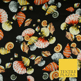 Sea Shells Oyster Clams Beach Printed Premium COTTON Sateen Fabric 58" Wide
