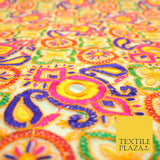 Ivory Phulkari Georgette Colourful Threadwork PAISLEY Pattern Dress Fabric 2306