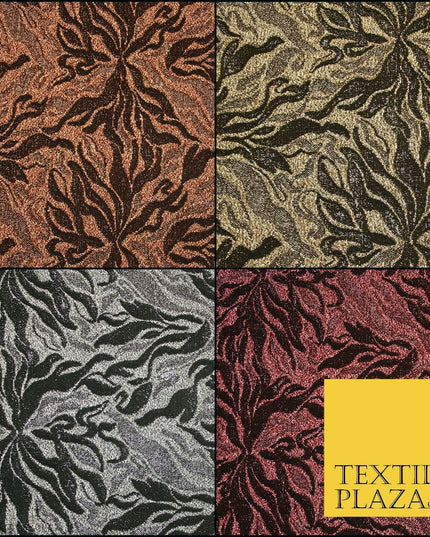 Metallic Weave Botanical Waves Shimmer Stretch Jersey Dress Fabric Backdrop