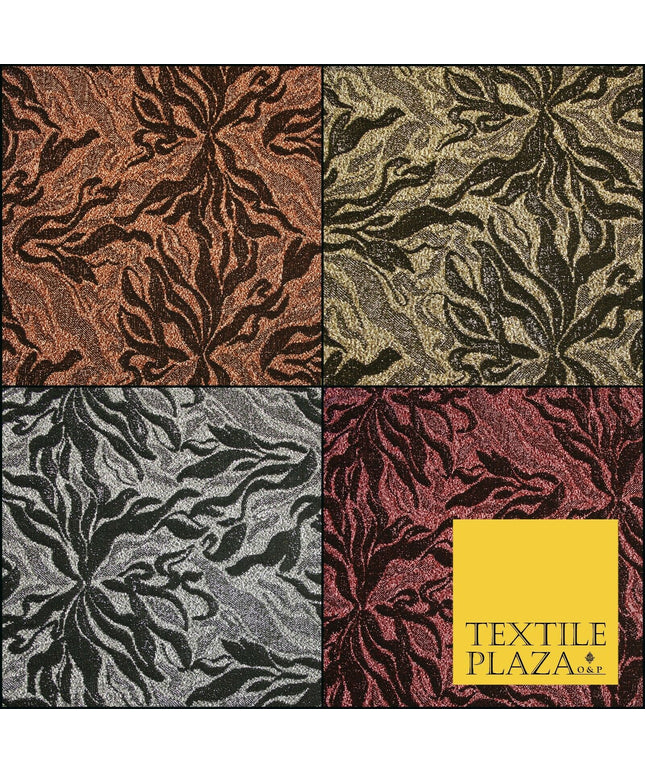 Metallic Weave Botanical Waves Shimmer Stretch Jersey Dress Fabric Backdrop