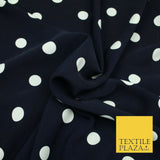 Navy Blue Ivory Spot Polka Dot Printed 100% Polyester Peachskin Dress Fabric1953