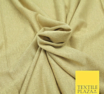 Gold Beige Glitter Shimmer Stretch Soft Rayon Jersey Dress Fabric Backdrop 1954