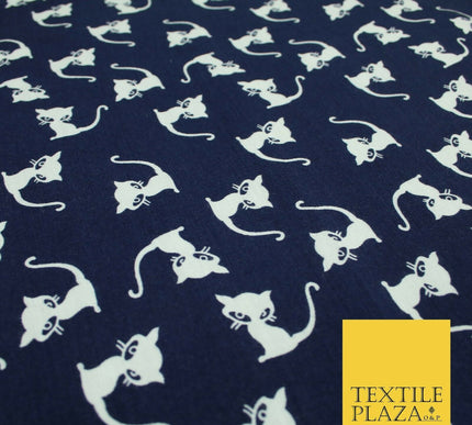 Soft Blue White Siamese Cats Printed Brushed Stretch Rayon Jersey Fabric 1952
