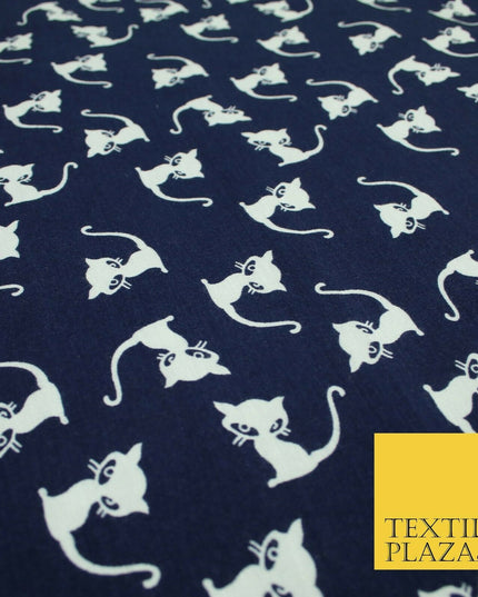 Soft Blue White Siamese Cats Printed Brushed Stretch Rayon Jersey Fabric 1952