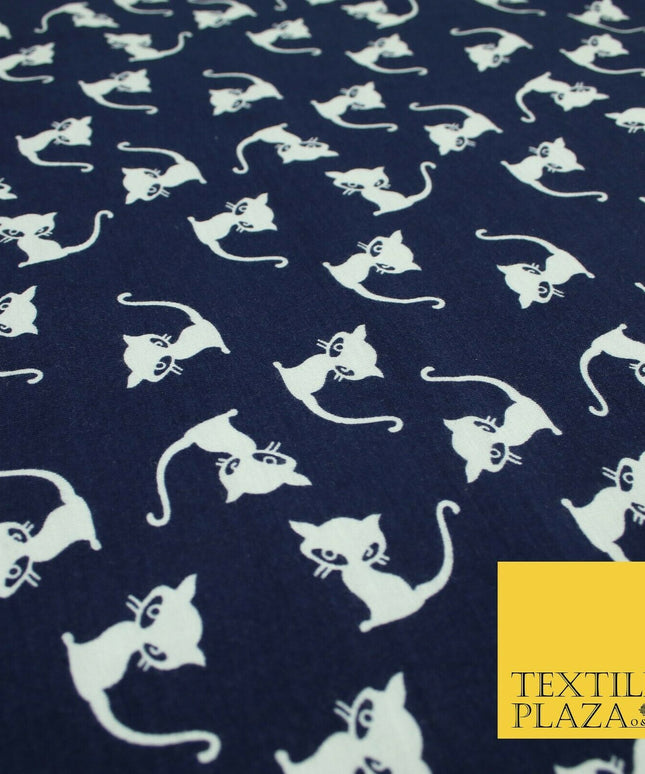 Soft Blue White Siamese Cats Printed Brushed Stretch Rayon Jersey Fabric 1952