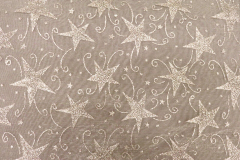Glitter Star Organdi (Organza) Christmas Fabric 100% Nylon - SILVER RE51