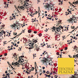 Pink Floral Watercolour Silky DigitalPrint Satin Crepe Dress Fabric Trendy I1082