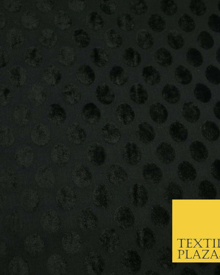 BLACK Velvet Spotted Polka Dot Devore Jersey Fabric Material Dress Craft 1960