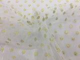 Sparkle Spot Print Mesh Fabric - 100% Polyester- Per Metre - GOLD/WHITE - RE88